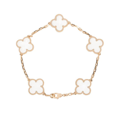 [Vicky]CLOVER 5 MOTIF ROCK CRYSTAL PINK GOLD BRACELET