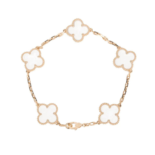 [Vicky]CLOVER 5 MOTIF ROCK CRYSTAL PINK GOLD BRACELET