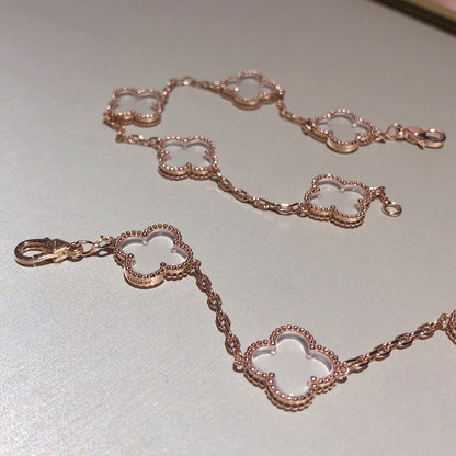 [Vicky]CLOVER 5 MOTIF ROCK CRYSTAL PINK GOLD BRACELET