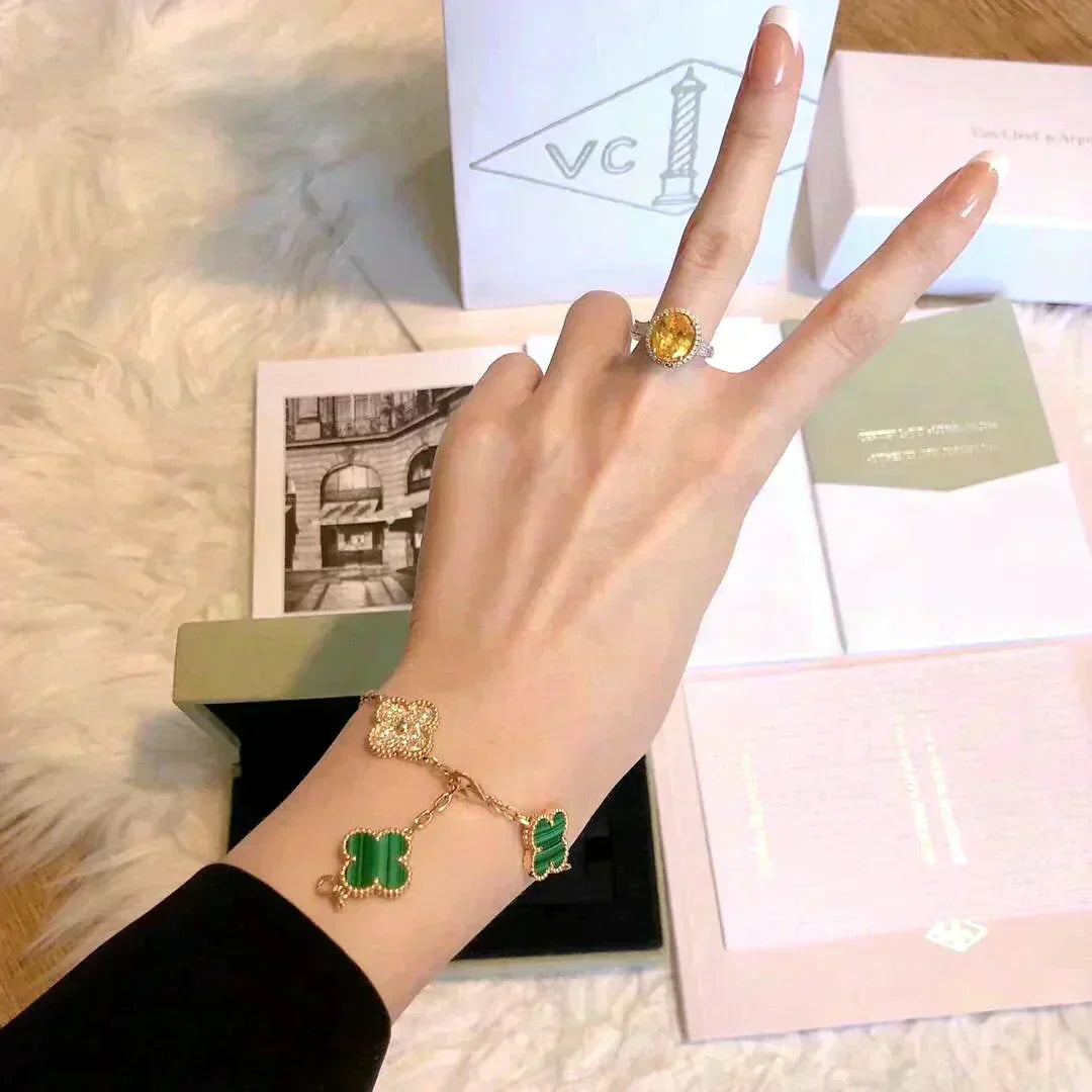 [Vicky]CLOVER  5 MOTIF MALACHITE DIAMOND BRACELET