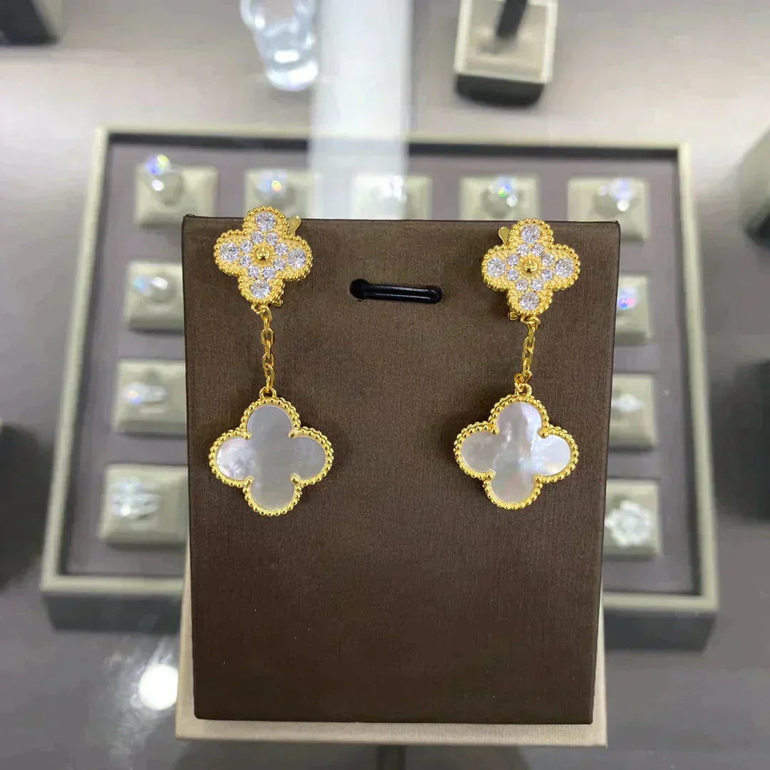 [Vicky]CLOVER  2 MOTIFS  DIAMOND  EARRINGS (MULTIPLE CHOICESç´