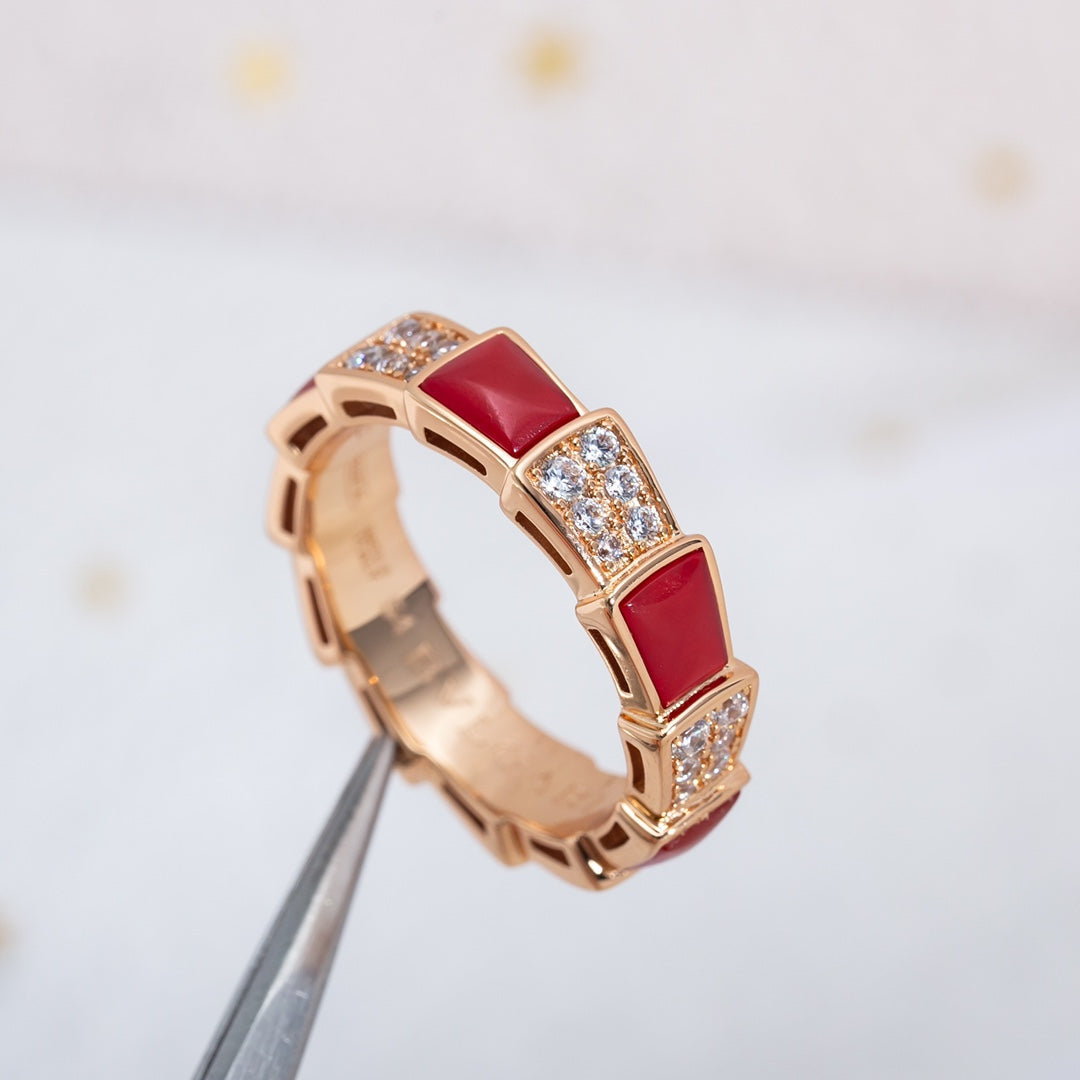 [Vicky]SERPENTI RING PINK GOLD CARNELIAN DIAMOND PAVED 4MM