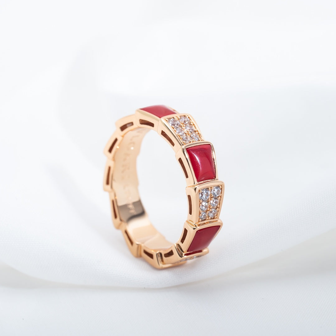 [Vicky]SERPENTI RING PINK GOLD CARNELIAN DIAMOND PAVED 4MM