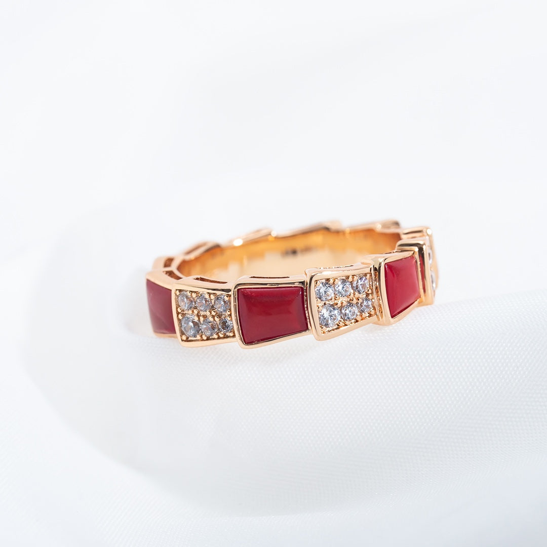 [Vicky]SERPENTI RING PINK GOLD CARNELIAN DIAMOND PAVED 4MM