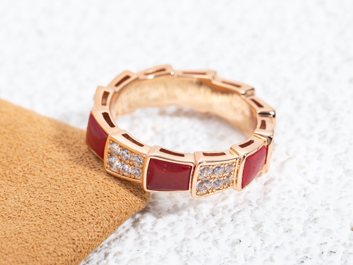 [Vicky]SERPENTI RING PINK GOLD CARNELIAN DIAMOND PAVED 4MM