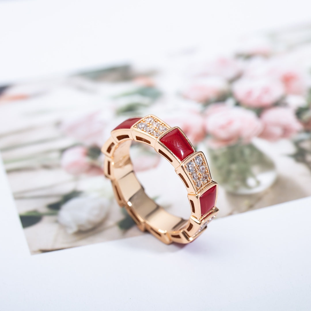 [Vicky]SERPENTI RING PINK GOLD CARNELIAN DIAMOND PAVED 4MM