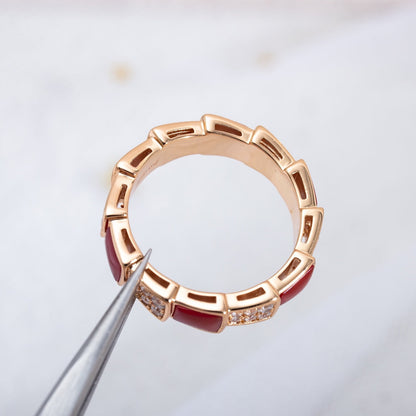 [Vicky]SERPENTI RING PINK GOLD CARNELIAN DIAMOND PAVED 4MM