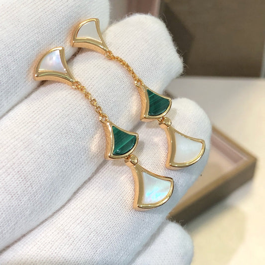 [Vicky]DREAM EARRINGS 3 MOTIFS MALACHITE MOP PINK GOLD