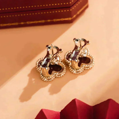 [Vicky]CLOVER MEDIUM 1 MOTIFS CARNELIAN  EARRINGS