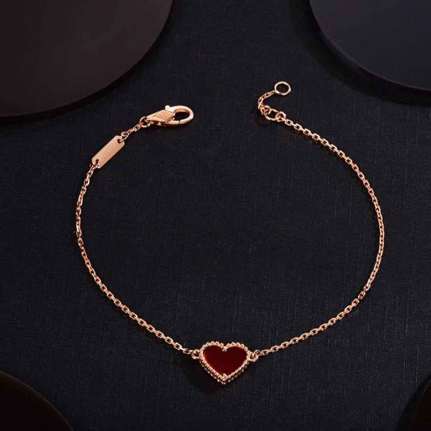 [Vicky]HEART CARNELIAN PINK GOLD BRACELET