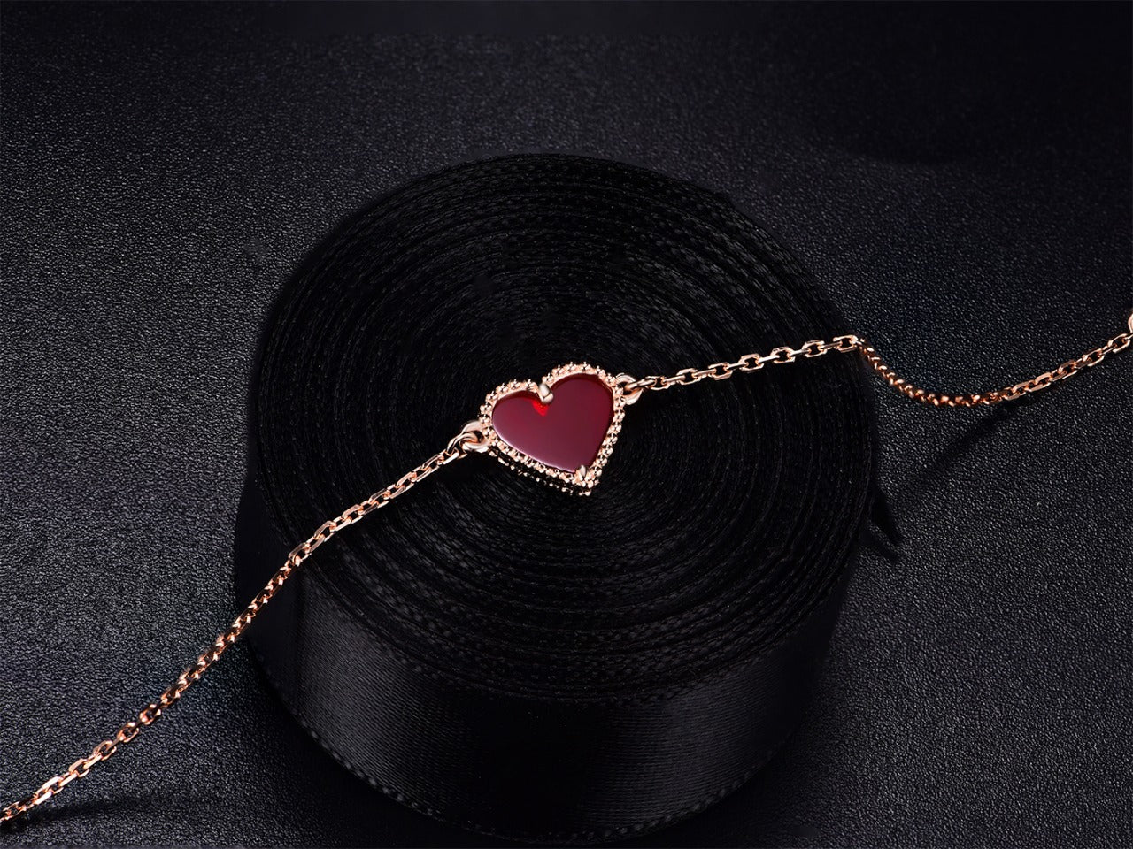 [Vicky]HEART CARNELIAN PINK GOLD BRACELET