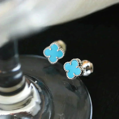 [Vicky]CLOVER MINI 9.5MM ONYX STUD EARRINGS SILVER