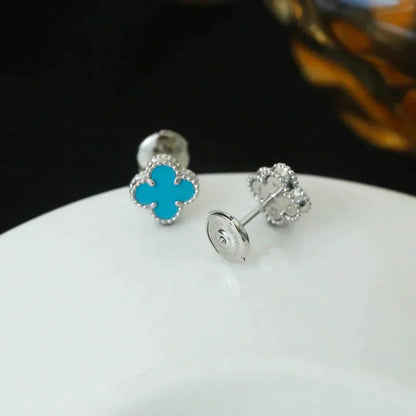 [Vicky]CLOVER MINI 9.5MM ONYX STUD EARRINGS SILVER