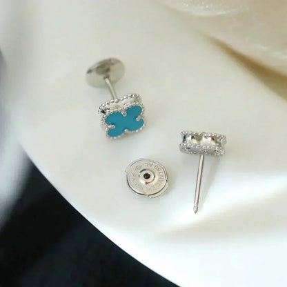 [Vicky]CLOVER MINI 9.5MM ONYX STUD EARRINGS SILVER