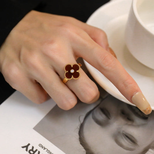 [Vicky]CLOVER CARNELIAN RING ROSE GOLD DIAMOND