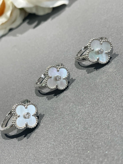 [Vicky]CLOVER SILVER MOP DIAMOND RING