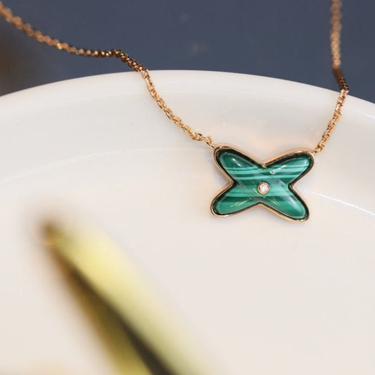 [Vicky]JEUX MALACHITE 1 DIAMOND PINK GOLD NECKLACE
