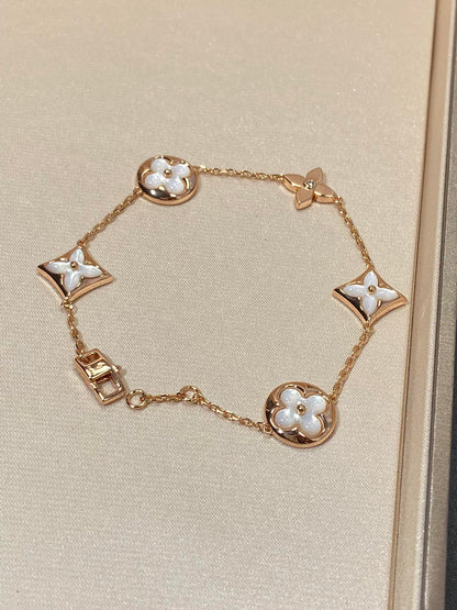 [Vicky]STAR AND SUN 5 MOTIF MOP PINK GOLD BRACELET