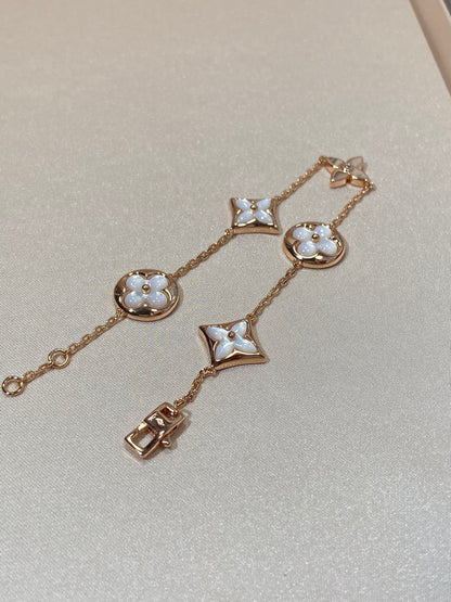 [Vicky]STAR AND SUN 5 MOTIF MOP PINK GOLD BRACELET