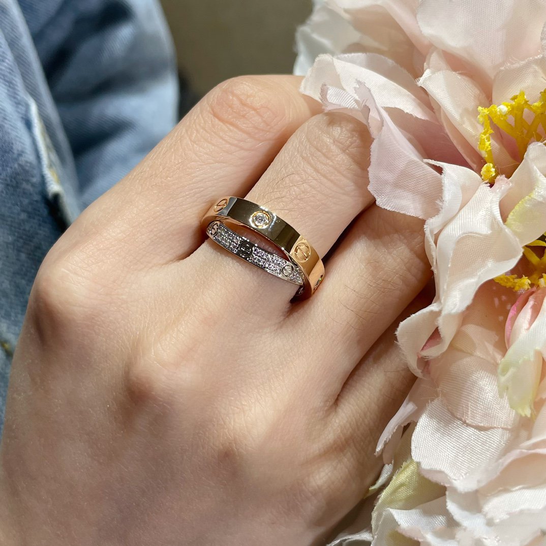 [Vicky]LOVE PINK GOLD SILVER DIAMOND DOUBLE RING