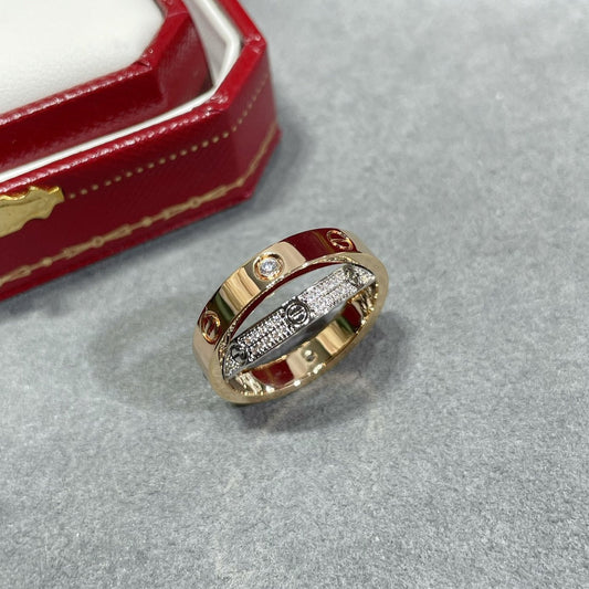 [Vicky]LOVE PINK GOLD SILVER DIAMOND DOUBLE RING