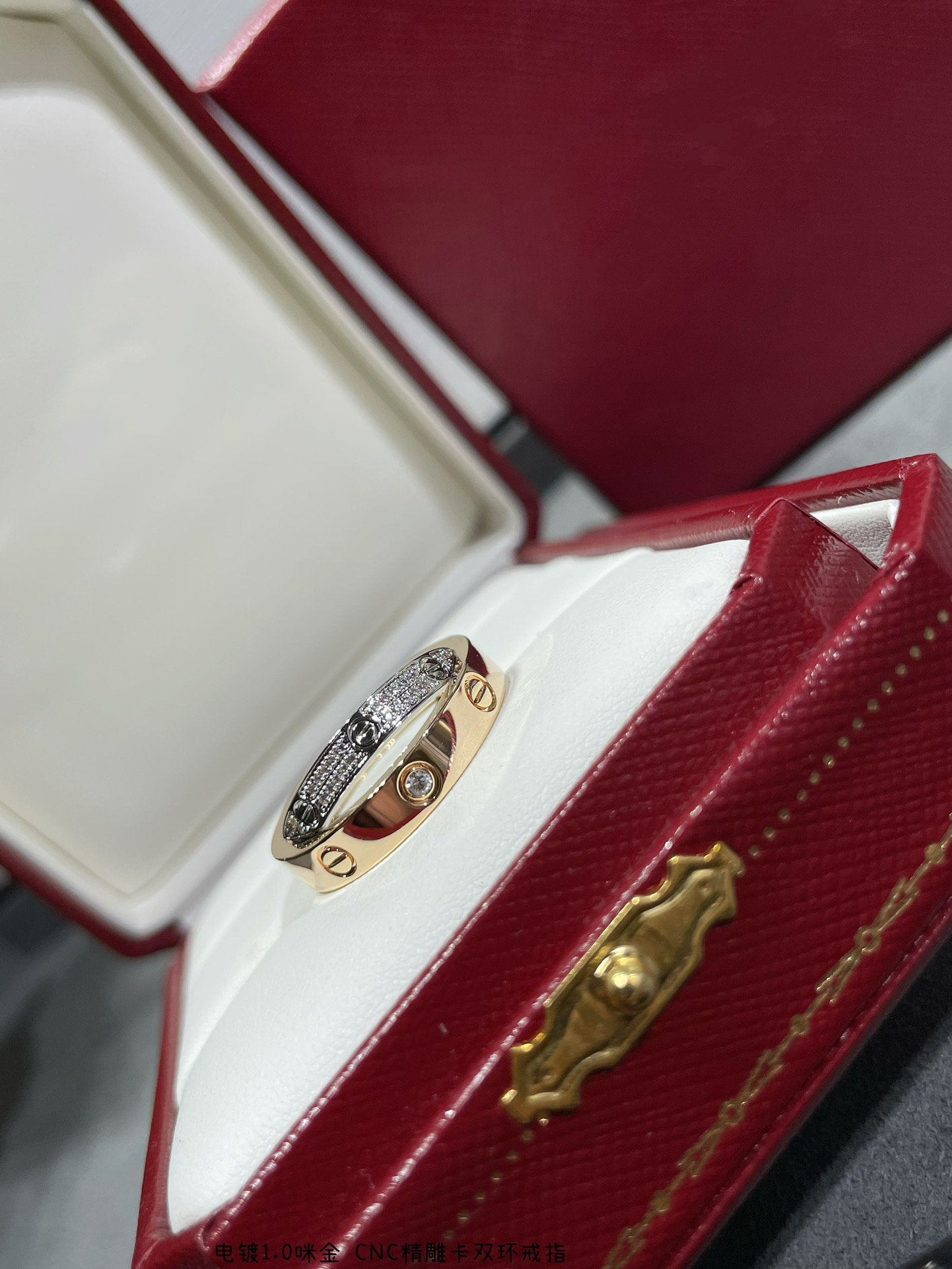 [Vicky]LOVE PINK GOLD SILVER DIAMOND DOUBLE RING