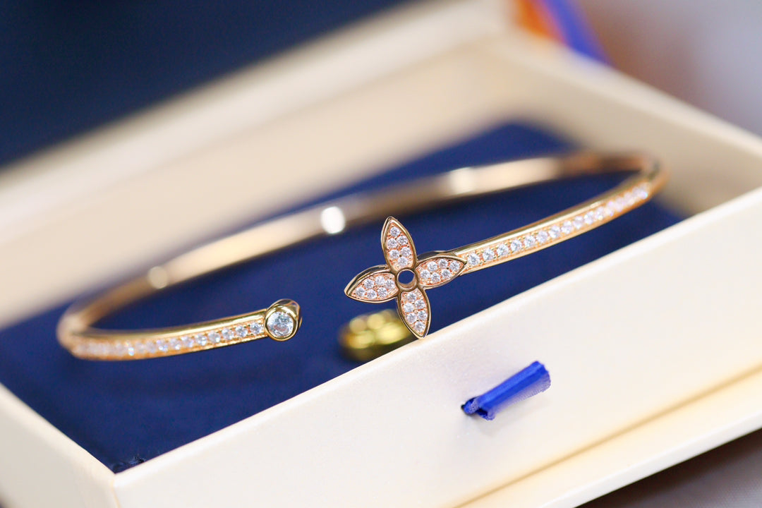 [Vicky]IDYLLE PINK GOLD OPEN BRACELET DIAMOND PAVED