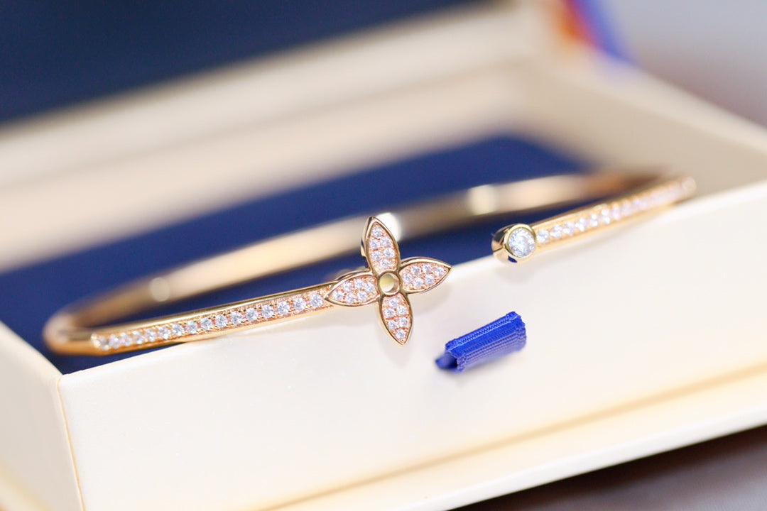 [Vicky]IDYLLE PINK GOLD OPEN BRACELET DIAMOND PAVED