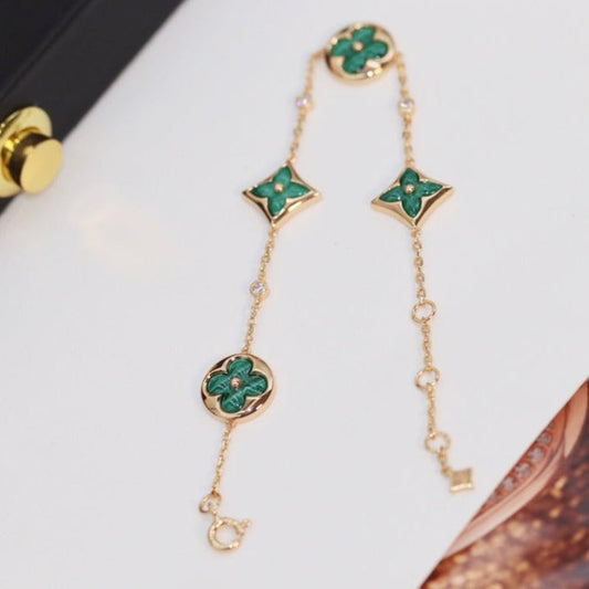 [Vicky]STAR AND SUN 4 MOTIF PINK GOLD MALACHITE BRACELET
