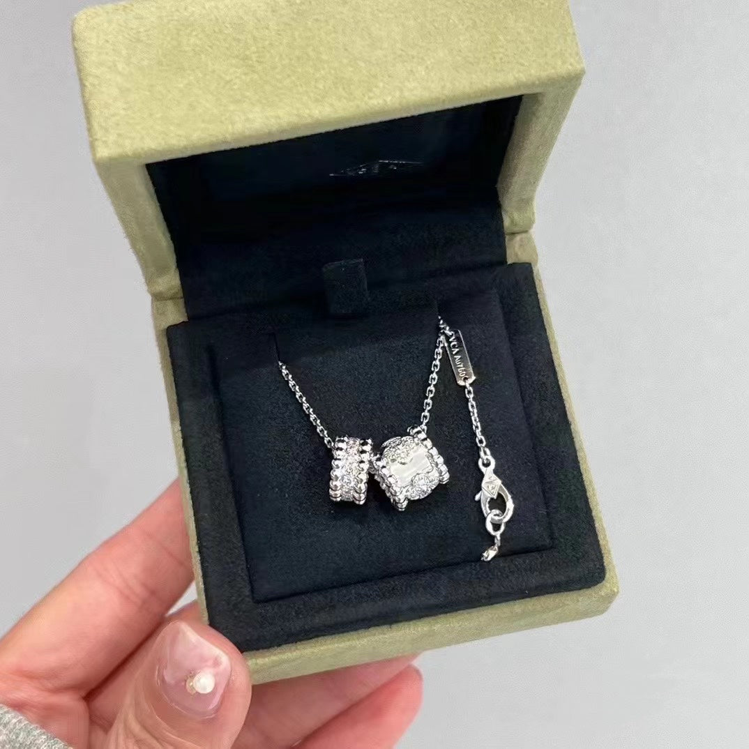 [Vicky]PERLEE DOUBLE PENDANT SILVER DIAMOND NECKLACE