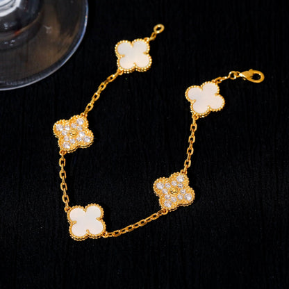 [Vicky]CLOVER BRACELET 5 MOTIF WHITE MOP DIAMOND