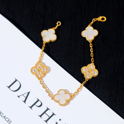 [Vicky]CLOVER BRACELET 5 MOTIF WHITE MOP DIAMOND