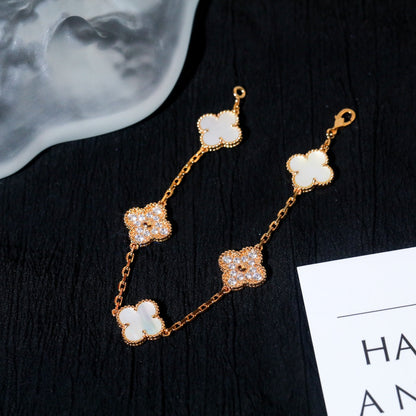 [Vicky]CLOVER BRACELET 5 MOTIF WHITE MOP DIAMOND
