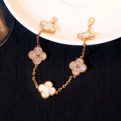 [Vicky]CLOVER BRACELET 5 MOTIF WHITE MOP DIAMOND
