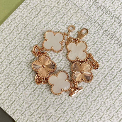 [Vicky]CLOVER BRACELET 5 MOTIF WHITE MOP PINK GOLD