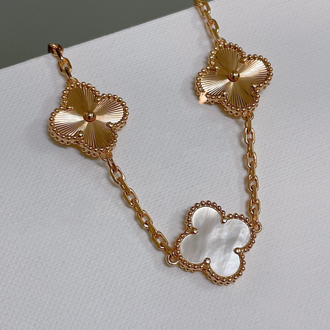 [Vicky]CLOVER BRACELET 5 MOTIF WHITE MOP PINK GOLD