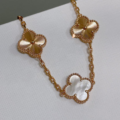 [Vicky]CLOVER BRACELET 5 MOTIF WHITE MOP PINK GOLD