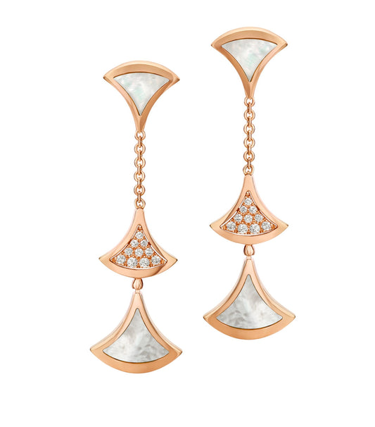 [Vicky]DREAM EARRINGS 3 MOTIFS DIAMOND MOP PINK GOLD
