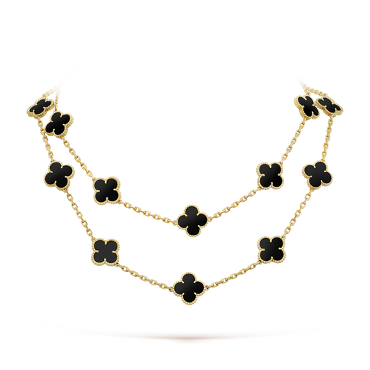 [Vicky]CLOVER 20 MOTIFS ONYX NECKLACE