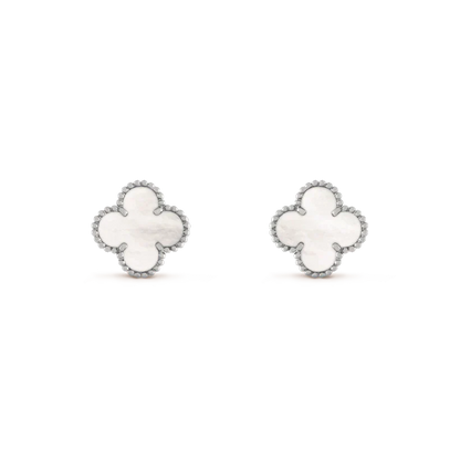 [Vicky]CLOVER MEDIUM 1 MOTIFS  WHITE MOP EARRINGS SILVER