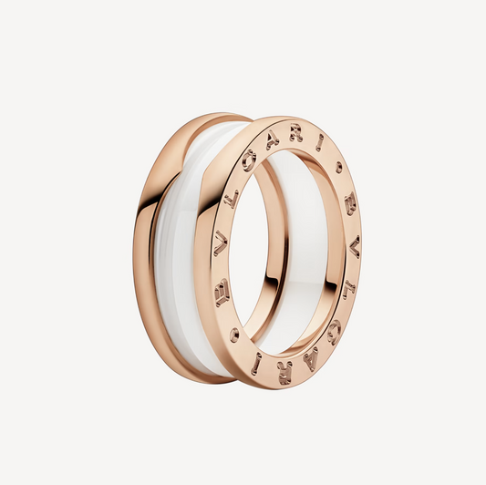 [Vicky]ZERO 1 TWO-BAND LOOPS AND WHITE CERAMIC SPIRAL PINK GOLD RING