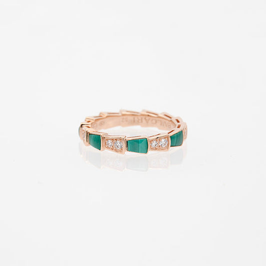 [Vicky]SERPENTI RING PINK GOLD MALACHITE DIAMOND 3MM