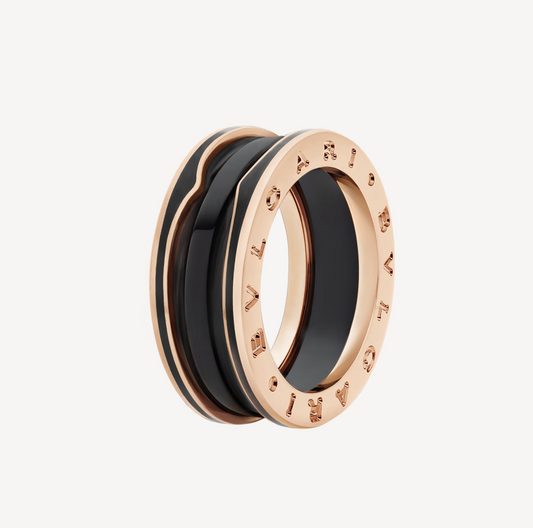 [Vicky]ZERO 1 TWO-BAND WITH MATTE BLACK CERAMIC PINK GOLD RING