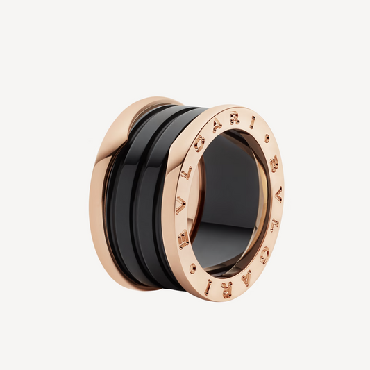 [Vicky]ZERO 1 FOUR-BAND LOOPS AND BLACK CERAMIC SPIRAL PINK GOLD RING
