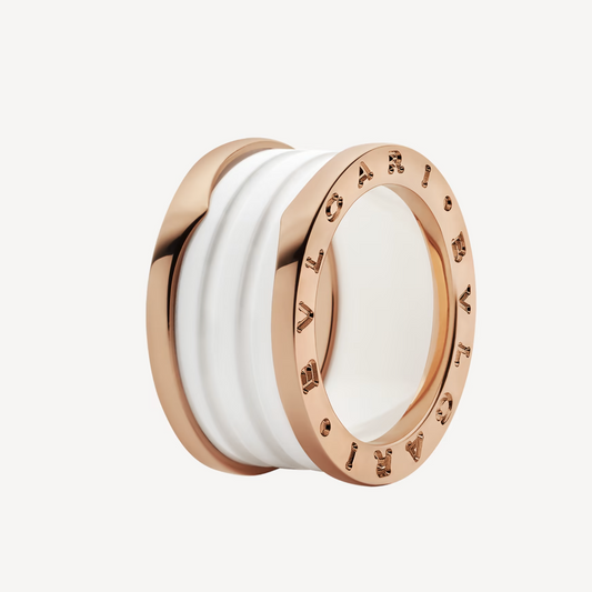 [Vicky]ZERO 1 FOUR-BAND LOOPS AND WHITE CERAMIC SPIRAL PINK GOLD RING