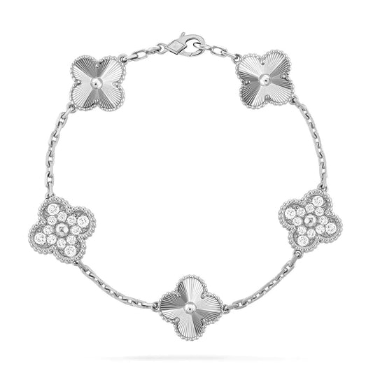 [Vicky]CLOVER 5 MOTIF SILVER DIAMOND BRACELET