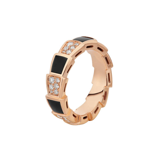 [Vicky]SERPENTI RING PINK GOLD BLACK MOP DIAMOND PAVED 4MM