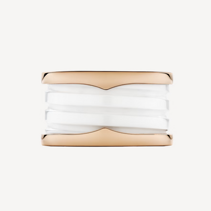 [Vicky]ZERO 1 FOUR-BAND LOOPS AND WHITE CERAMIC SPIRAL PINK GOLD RING