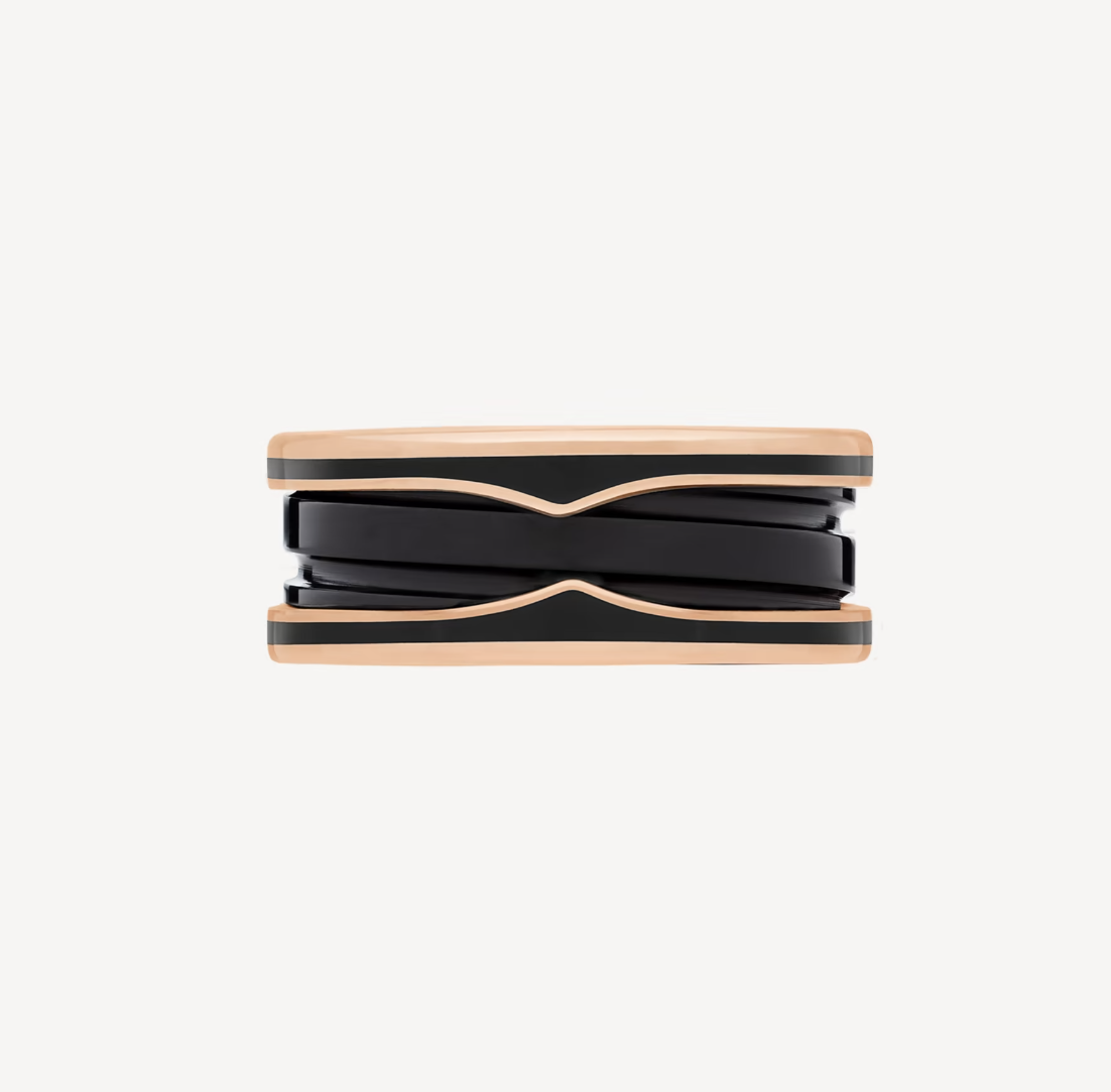 [Vicky]ZERO 1 TWO-BAND WITH MATTE BLACK CERAMIC PINK GOLD RING