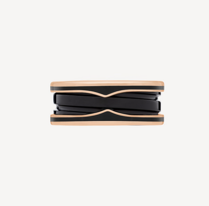 [Vicky]ZERO 1 TWO-BAND WITH MATTE BLACK CERAMIC PINK GOLD RING